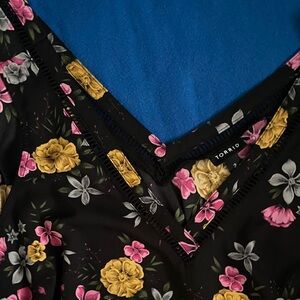 Torrid Black Floral V-Neck Blouse